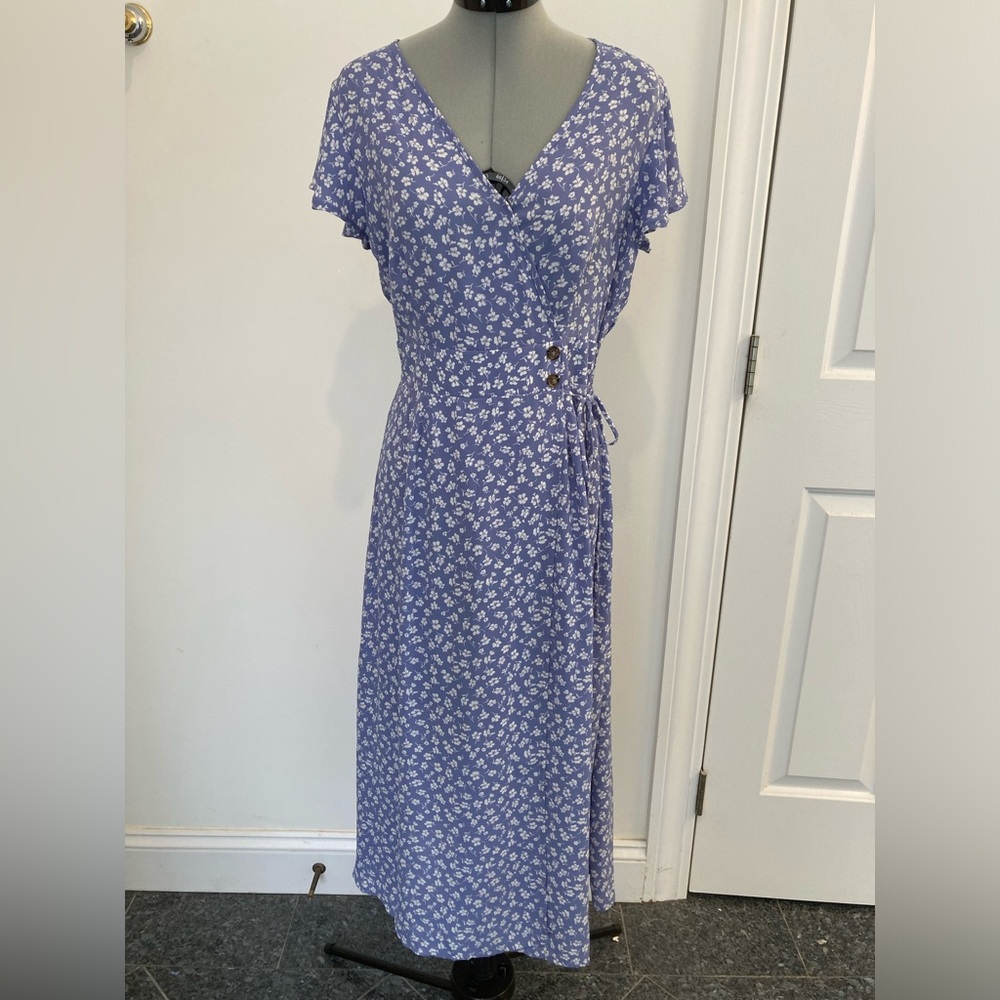 Blue & White Floral Midi Dress